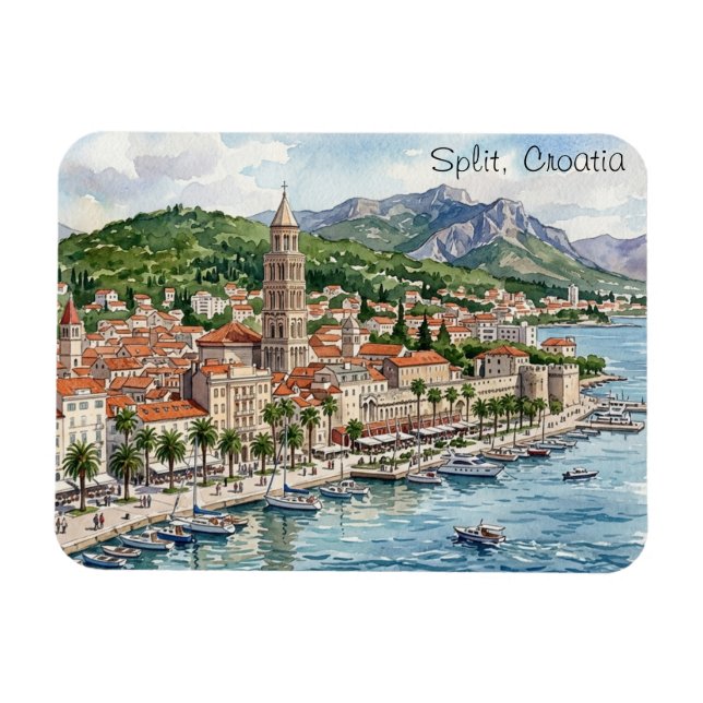Split Kroatien Dalmatien Balkan Akvarell Konstvy  Magnet (Horisontell)