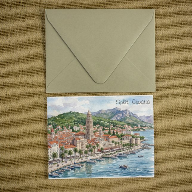 Split Kroatien Dalmatien Balkan Akvarell Konstvy  Vykort (Split Croatia Dalmatia Balkan Watercolor Art View Postcard)