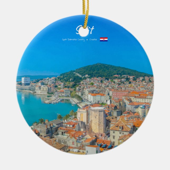 Split, Kroatien - Kuststad Julgransprydnad Keramik (Framsidan)
