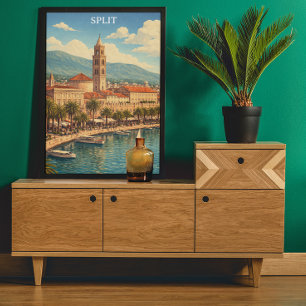 Split Kroatien Vintage Adriatiska kusten Poster