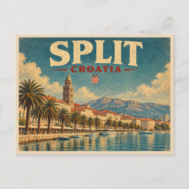 Split Kroatien Vintage Resa Vykort (Framsida)