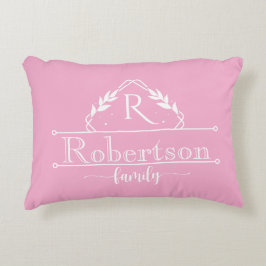 Split Monogram Family Name Baby Pink Frame Prydnadskudde