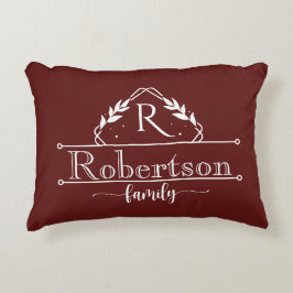 Split Monogram Family Name Deep Burgundy Frame Prydnadskudde