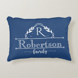 Split Monogram Family Name Midnight Blue Frame Prydnadskudde