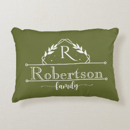 Split Monogram Family Name Olive Green Frame Prydnadskudde