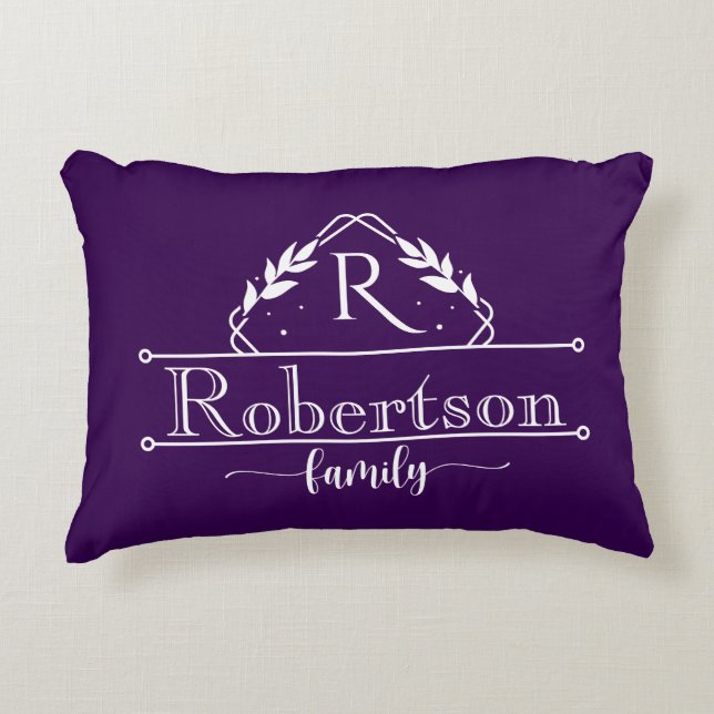 Split Monogram Family Name Royal Purple Frame Prydnadskudde (Framsidan)