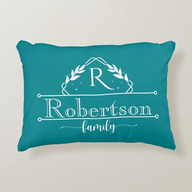 Split Monogram Family Name Tropical Teal Frame Prydnadskudde (Framsidan)