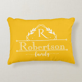 Split Monogram Family Name Yellow Orange Frame Prydnadskudde