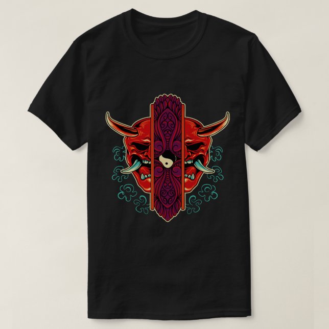 Split Oni Mask med Yin-Yang T Shirt (Design framsida)