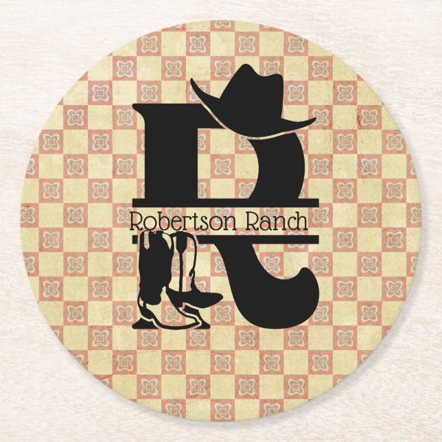 Split 'R' Cowboy Monogram Underlägg Papper Rund (Framsidan)