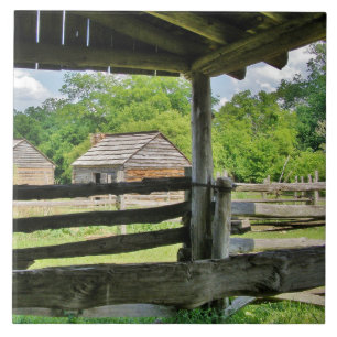 Split Rail Fence och gammaldags Barn Ceramic Tile Kakelplatta