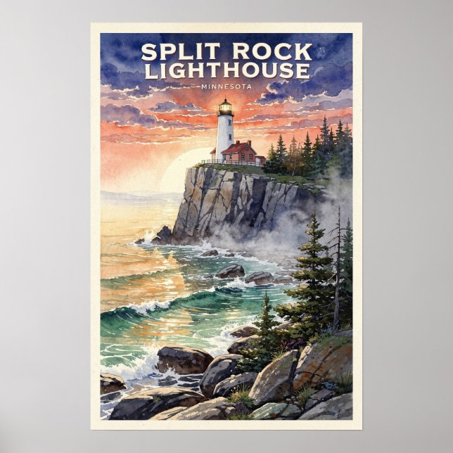 Split Rock Lighthouse Minnesota Vintage Resa Poster (Framsidan)