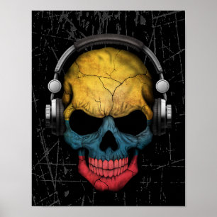 Splittrad colombiansk Dj Skull med hörlurar Poster