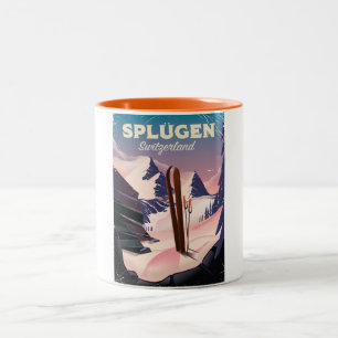 splügen Schweiz ski poster Två-Tonad Mugg
