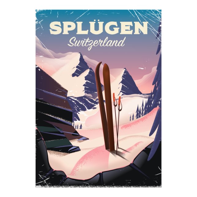 Splügen Schweiz skidposter Fototryck (Framsidan)