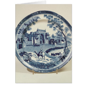 Spode blått och vit pläterar, c.1815 hälsningskort