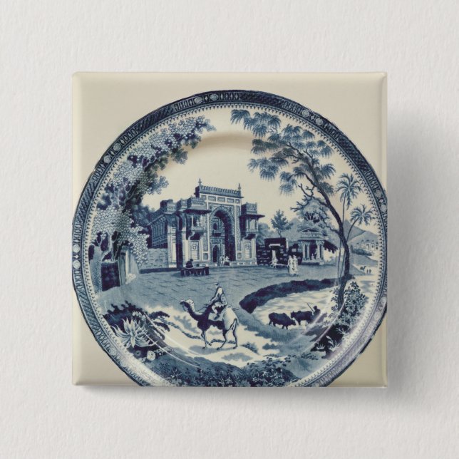Spode blått och vit pläterar, c.1815 knapp (Framsida)