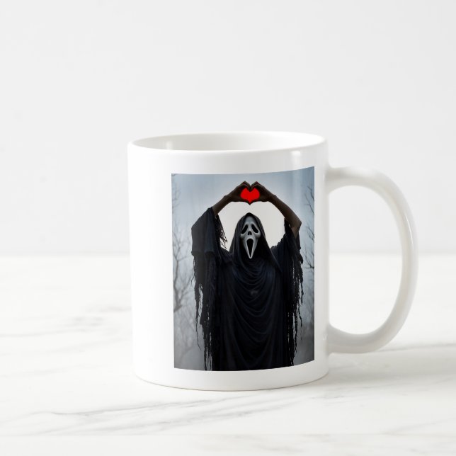 Spödrött hjärta händer Y ansikte Halloween Alla hj Kaffemugg (Höger)