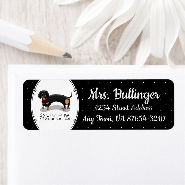 Spoiled Rotten Dachshund (S black & tan) Cute hund Returadress Etikett (Insitu)