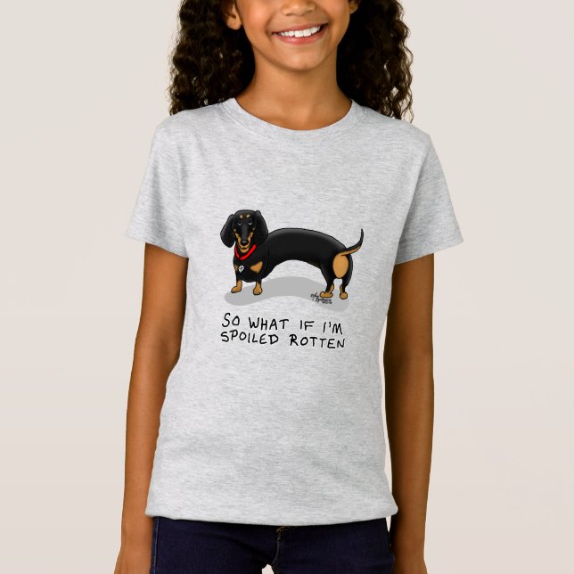 Spoiled Rotten Dachshund (S black & tan) Cute hund T Shirt (Framsida)