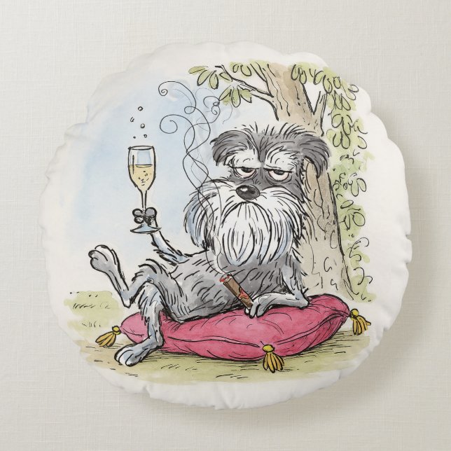 Spoiled Special Grey Schnauzer Throw Pillow Rund Kudde (Framsidan)