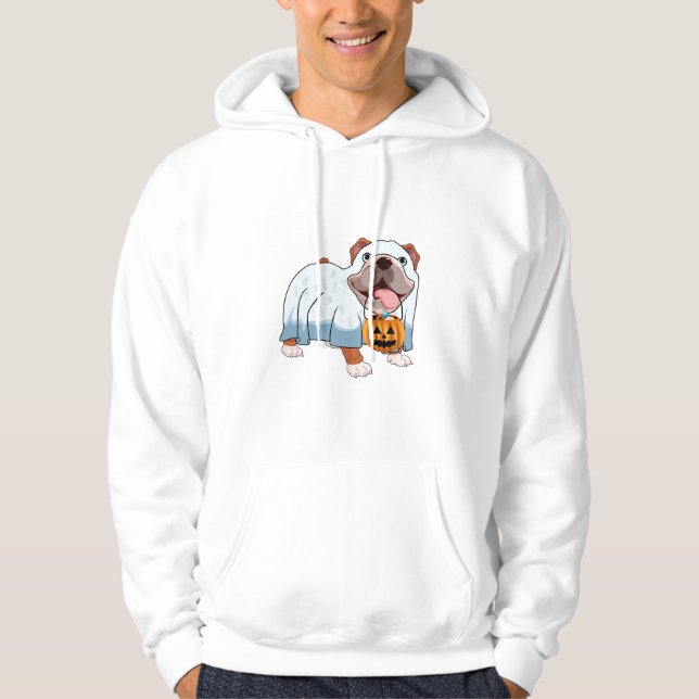 Spök Bulldog Halloween Hund Hoodie (Framsida)