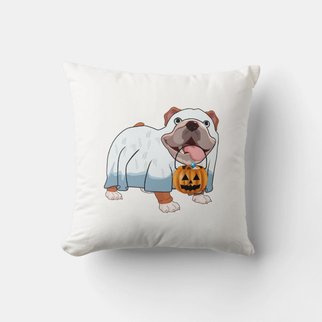 Spök Bulldog Halloween Hund Kudde (Framsida)