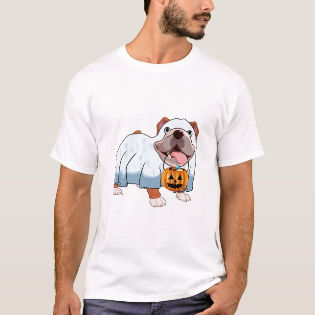 Spök Bulldog Halloween Hund T Shirt (Framsida)