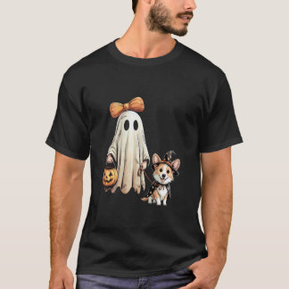 Spök Corgi Hund Gående Halloween Skräck Kostym T Shirt