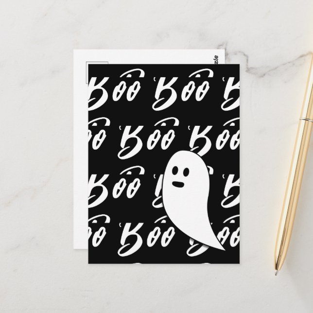 Spök Halloween Svart och vit boo textmönster Vykort (Fram/Back In Situ)