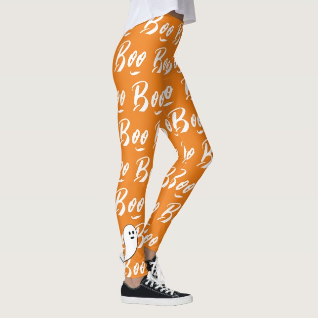 Spök Halloween svart vit orange boo Leggings (Höger)