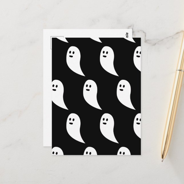 Spök Halloween svart vit söt mönster Vykort (Fram/Back In Situ)
