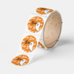 Spök Halloween svart vitt orange boo Runt Klistermärke