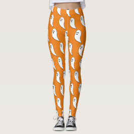 Spök Halloween vit söt mönster orange Leggings