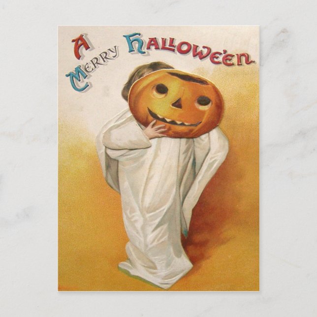 Spök Jack O Lantern Pumpa Barn Vykort (Framsida)