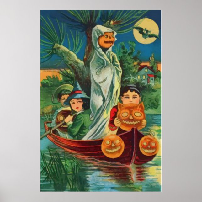 Spök Jack O Lantern Uggla Fullmåne Poster (Framsidan)