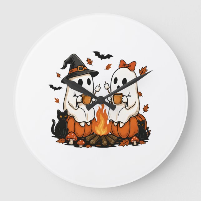 Spök lägereld Halloween Stor Klocka (Framsida)