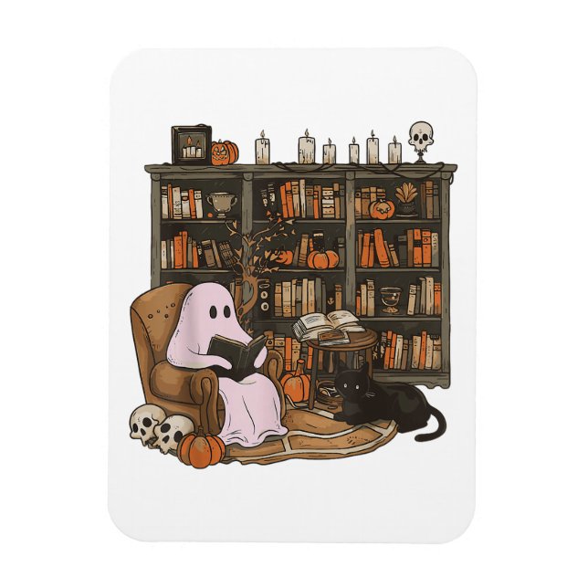 Spök Läs bok Katt älskare Halloween  Magnet (Vertikal)