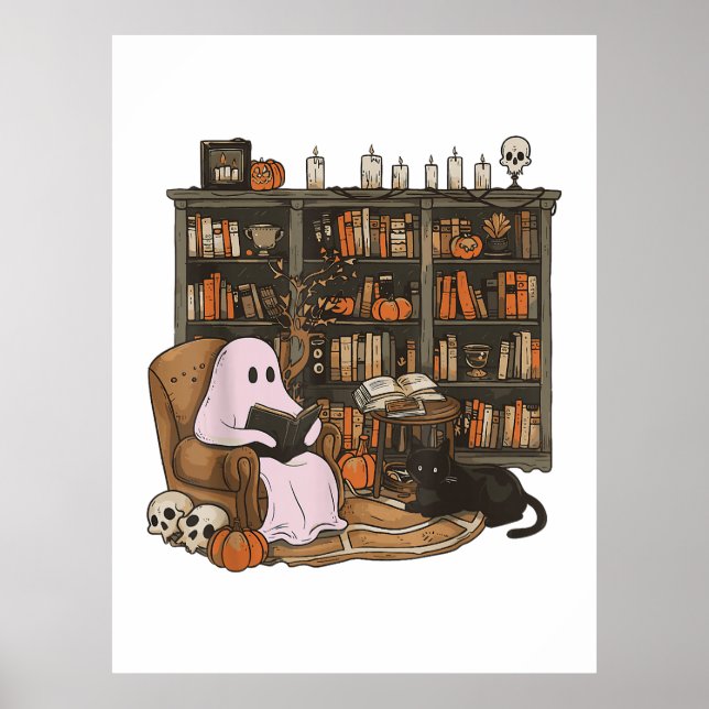 Spök Läs bok Katt älskare Halloween  Poster (Framsidan)