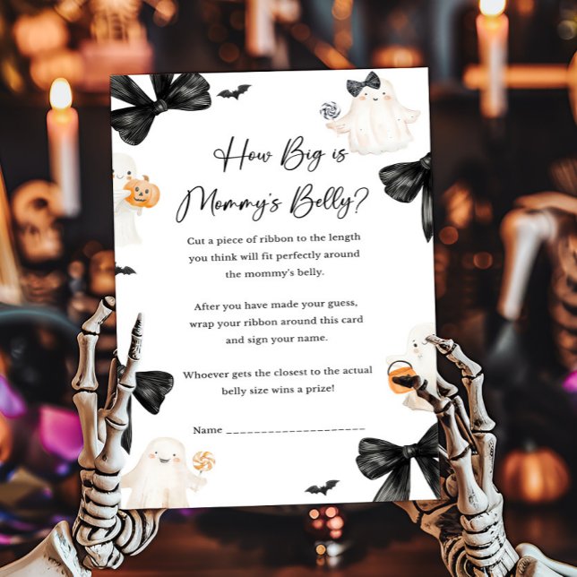 Spök Lilla Boo Halloween Hur Stor Är Mamma Mage (Black Bow Little Boo Halloween Baby Shower How Big Is Mommy's Belly Game)