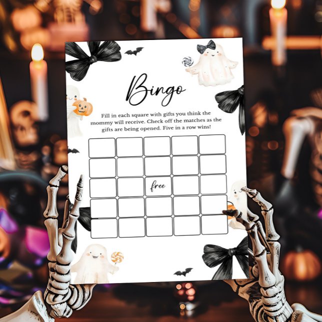 Spök Little Boo Halloween Bingo Spel (Black Bow Little Boo Halloween Baby Shower Bingo Game)