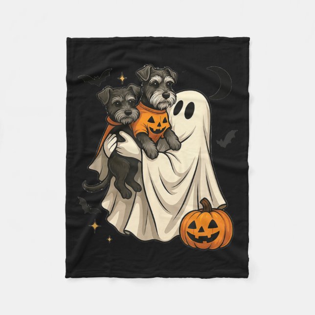 Spök Miniature Schnauzer Hund Halloween Fleecefilt (Framsidan)