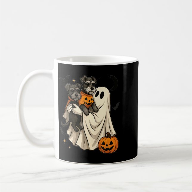 Spök Miniature Schnauzer Hund Halloween Kaffemugg (Vänster)