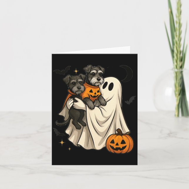 Spök Miniature Schnauzer Hund Halloween Kort (Framsida)