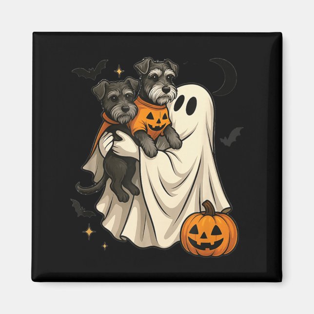 Spök Miniature Schnauzer Hund Halloween Magnet (Framsidan)