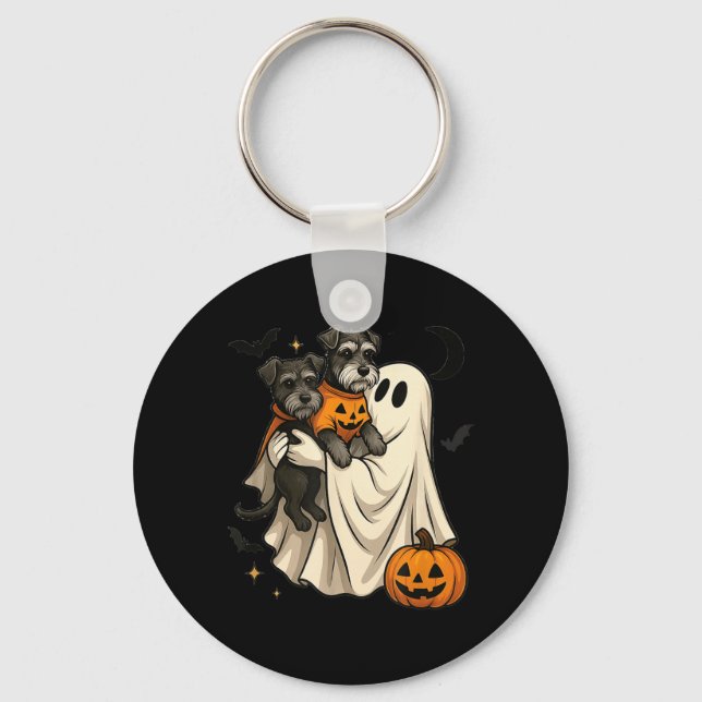 Spök Miniature Schnauzer Hund Halloween Nyckelring (Framsida)
