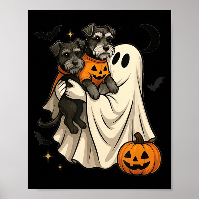 Spök Miniature Schnauzer Hund Halloween Poster (Framsidan)