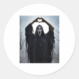 Spök Red Heart Hands Y Ansikte Halloween Alla hjär Runt Klistermärke