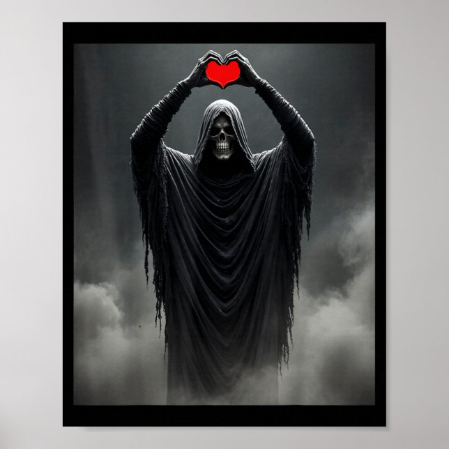 Spök rött hjärta händer läskigt ansikte halloween poster (Framsidan)