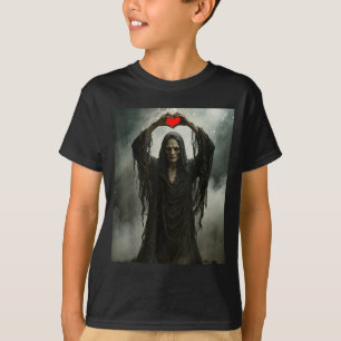 Spök rött hjärta händer läskigt ansikte halloween t shirt